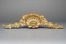Large Antique French Gilded Bronze Furniture Pediment Decoration Shell Oak 