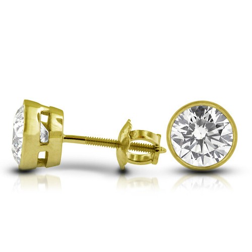 2.05ct E SI1 Round Earth Mined Certified Diamonds Yellow Gold Classic Earrings - Picture 6 of 12