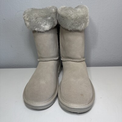 Lamo Size 8 Adele 9'' Beige Suede Faux Fur Lined Boots W/ Lace Back