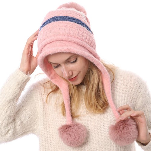 Winter Cover Ear Beanie Hat Women Ear Flaps Ski Snow Hats Knit Faux