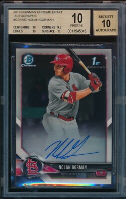 BGS 10/10 NOLAN GORMAN AUTO 2018 Bowman Draft Chrome Autograph RC