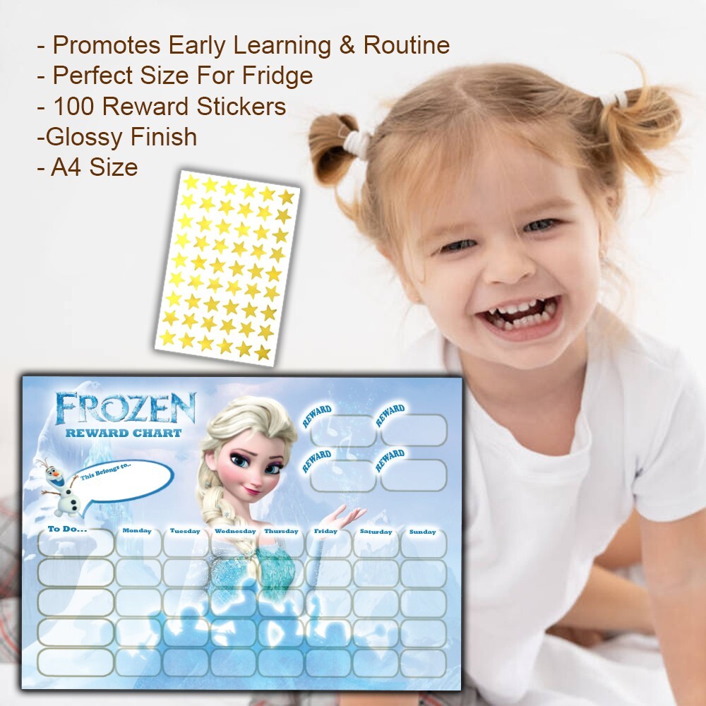 Disney Frozen Reward Chart for Kids 100 Gold Star Stickers Good