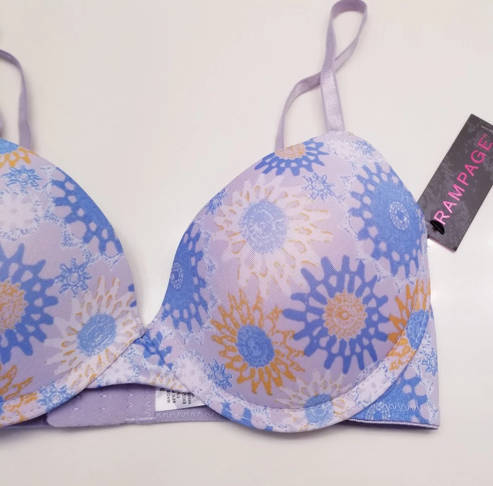 Camiseta Rampage Bra 34C Azul Lavanda Amarillo Diseño Floral Pushup Con Aros  Foto 2 de 4