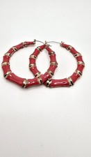 Pink Enamel Gold Tone Hoop Earring