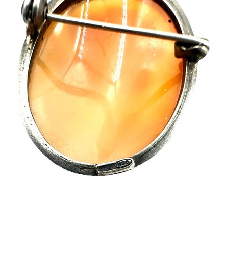 Silver .925 Genuine Carved Cameo Brooch Pendant Vintage Facing Left - Picture 6 of 6