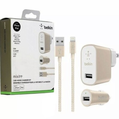 2X BELKIN METALLIC MIXIT SUPER FAST HOME & CAR FAST IPHONE CHARGER FOR IOS 
