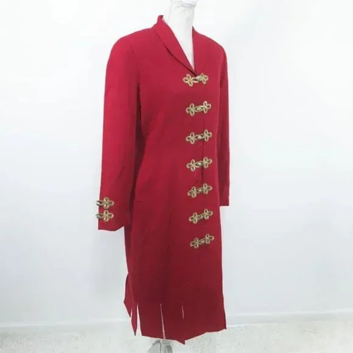 Vintage Dress Red Gold M Long Sleeve Military Style Collared Lined Ebony Spiegel - Picture 8 of 10
