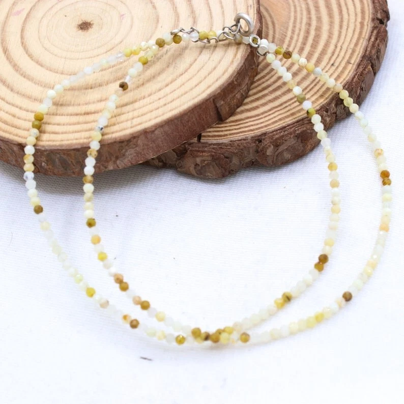 Delicados collares de piedras preciosas redondas facetadas de calcedonia amarilla de 2-3 mm para mujer de 18"" Foto 3 de 4