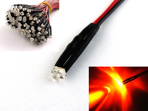 1,8mm 2mm 3mm 5mm 12V LED mit 20cm Kabel AUSWAHL  klar matt auto RGB UV - Bild 6 von 60