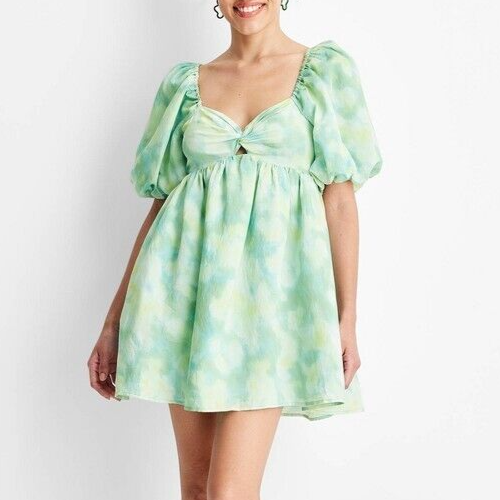 Women's Tie-Dye Puff Short Sleeve Mini Dress - Future Collective with Gabriella Karefa-Johnson Green XXS Women's Tie-Dye Puff Short Sleeve Mini Dress - Future Collective with Gabriella Karefa-Johnson Green XXS