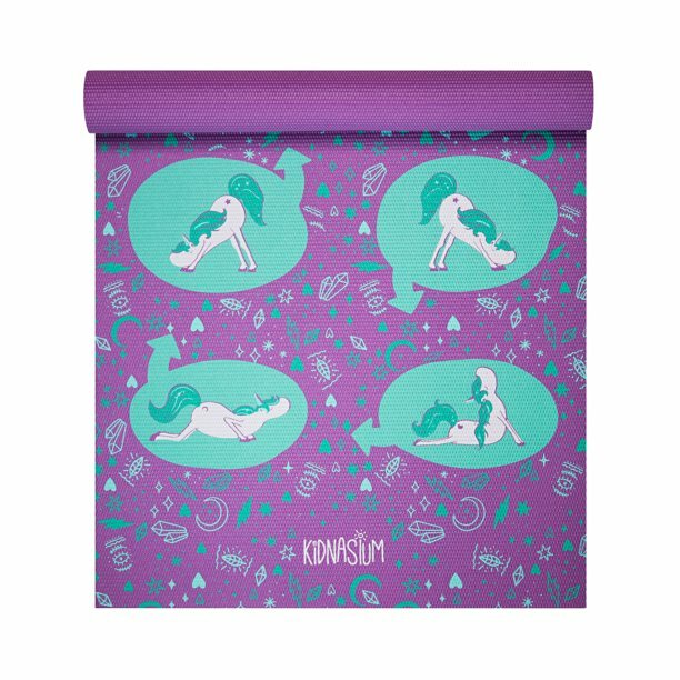 Kids Yoga Mat, Purple Unicorn Poses, 3mm Thickness, PVC, Latex-f