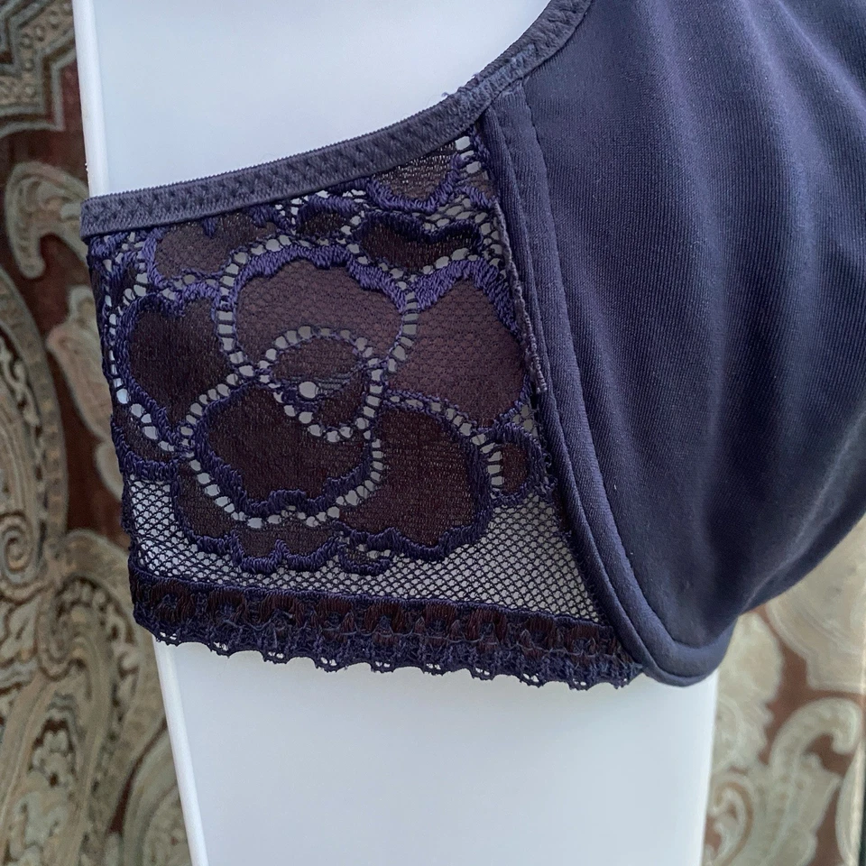 Sujetador vintage CHANTELLE 34D elegante camiseta con aros azul marino encaje 3016 RARO Foto 3 de 4