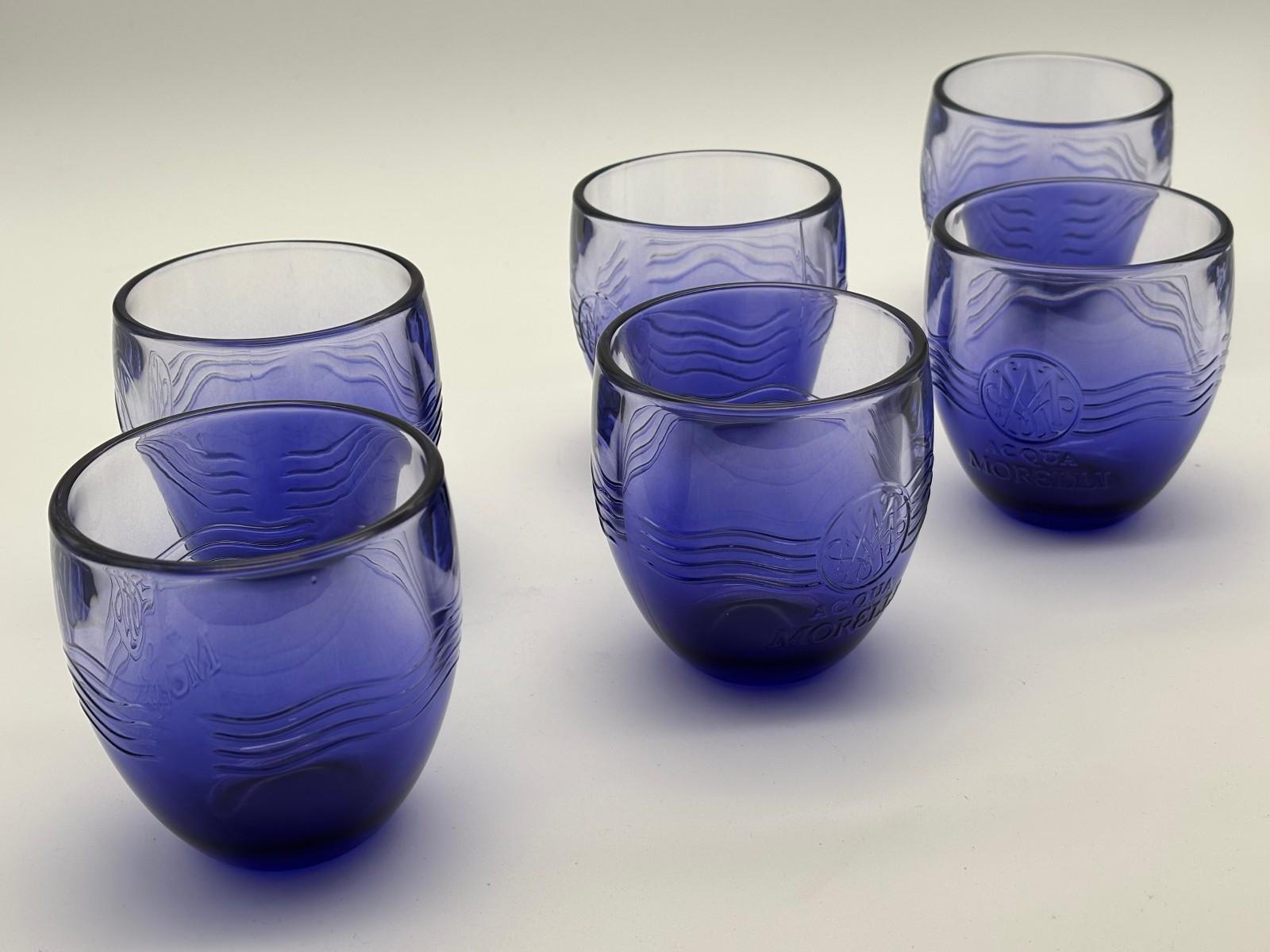 6x Acqua Morelli Wasser Glas Gläser 0,25l Tumbler Relief Soda Mineralwasser blau 6x Acqua Morelli Wasser Glas Gläser 0,25l Tumbler Relief Soda Mineralwasser blau