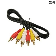 25FT 3 RCA Male to Male Audio Video Composite Cable Cord Gold Plated Black