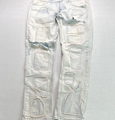 KDNK Jeans Light Blue Light Wash Straight Distressed Patchwork 5-Pocket Men's