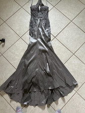Women's silver/grey trumpet style beaded formal prom dress Size 2 w/garment bag