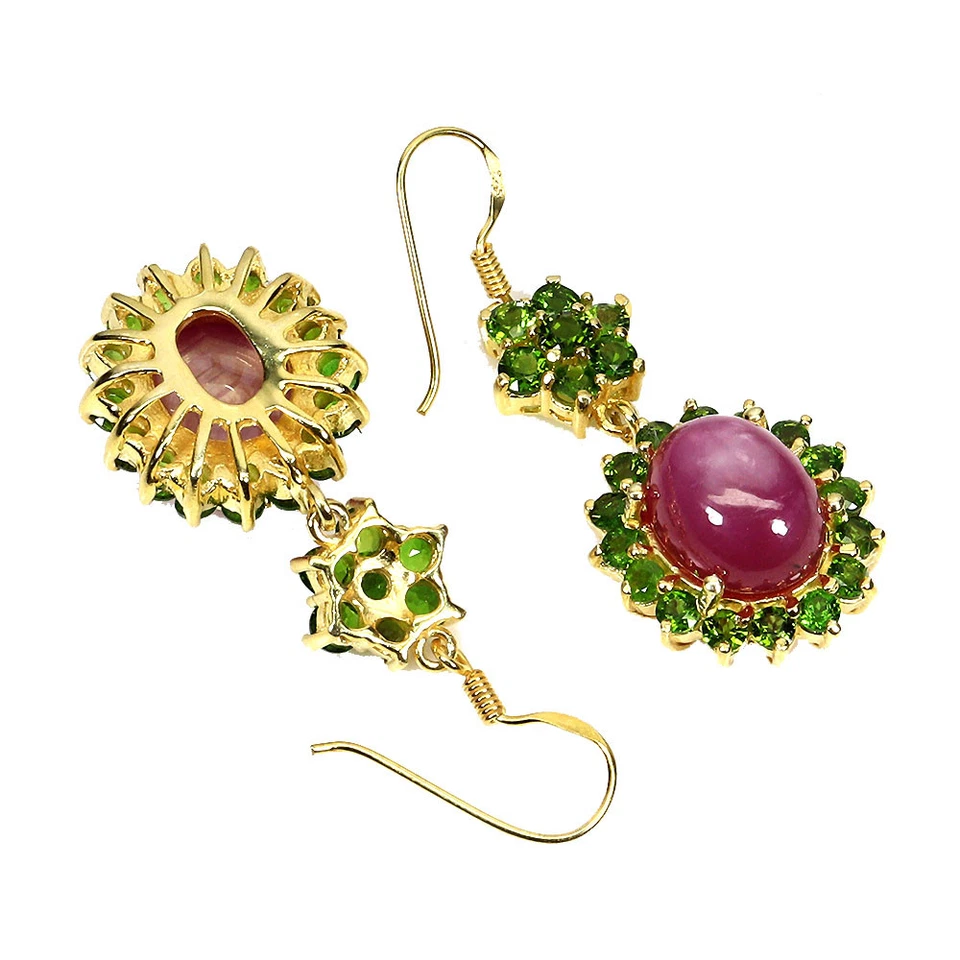 925 Sterling Silver Earrings Oval Ruby 11x9mm Chrome Diopside Gemstone - Image 3 of 4
