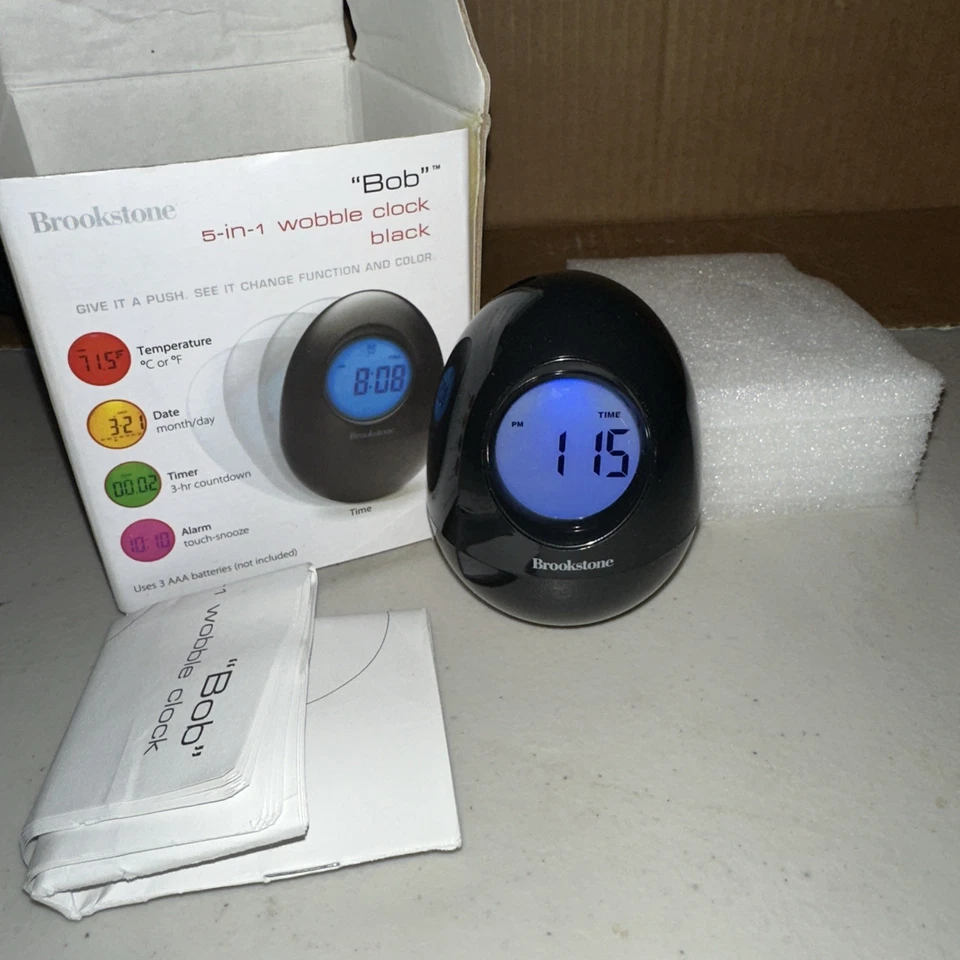 Brookstone BOB Black Oval Egg 5-in-1 Wobble Clock - Image 2 of 4