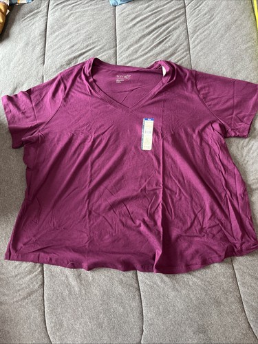 Terra & Sky Women's V-Neck T-Shirt with Short Sleeves purple Size 3X