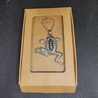 Fun! Textured Rhinestone Leaping Frog Toad Figural Silvertone Pendant Necklace
