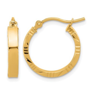 14K Gelbgold kleine 3mm Diamantschliff Rand poliert Creolen L-20mm 1,1gm