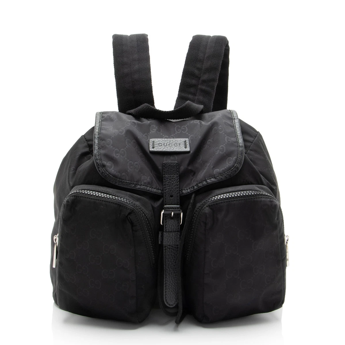 Gucci GG Nylon Buckle Double Pocket Backpack Gucci Beige Black Wool GG Double Pocket Buckle Backpack  main image 3