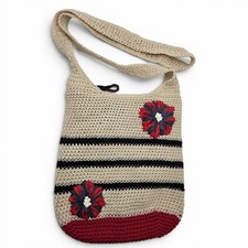 THE SAK Crochet Crossbody Bag Boho Hippie Hobo Purse Floral Red Blue Flowers