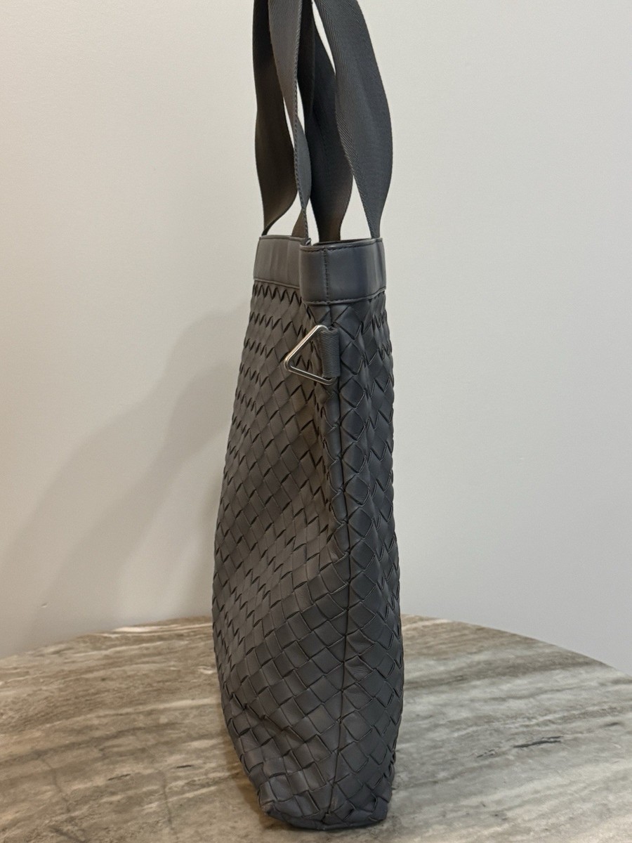 BOTTEGA VENETA INTRECCIATO LEATHER TOTE BAG GRAY WOVEN LARGE