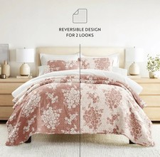 Quilt Set- Lightweight - All Season Quilted Coverlet - Terracotta TWIN