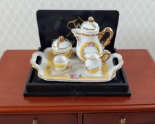 Dollhouse Coffee Tea Set Teapot Teacup Reutter Porcelain 1:12 Scale French Rose