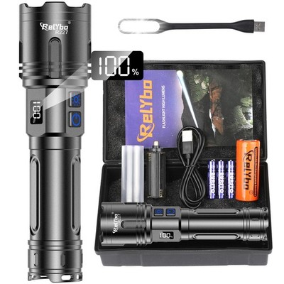 Relybo Taschenlampen LED superhell 500.000 Lumen, wiederaufladbare Taschenlampe XHM90.2 Flashl