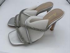 Arromic Women's Rhinestone Strappy Stiletto Heels Square Toe, Silver, Size 11
