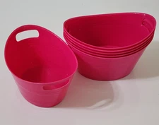Lot 6 Small Pink Plastic Storage Bucket Bin Pail Oval Mni Tubs 6.5 x 4 x 2.5" -K