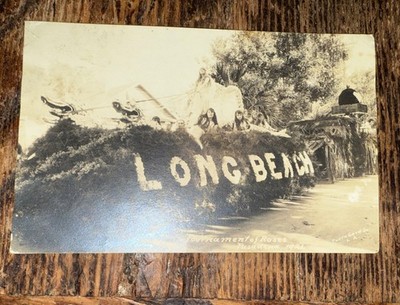 Rose Bowl Parade Long Beach Parade Float w Mermaids PASADENA RPPC Photo 1921