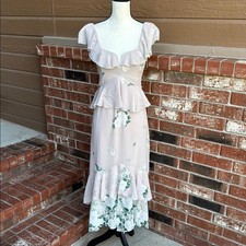 Show Me Your MuMu Reese Ruffle Midi Dress Small NWT Beige Floral Wedding Guest