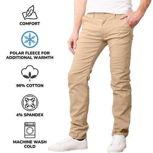 GALAXY BY HARVIC MEN’S HEAVYWEIGHT FLEECE-LINED STRETCH PANTS KHAKI SIZE: 40/31 - Picture 3 of 4