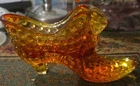 Vintage Fenton Amberina orange glass hobnail cat head slipper/shoe