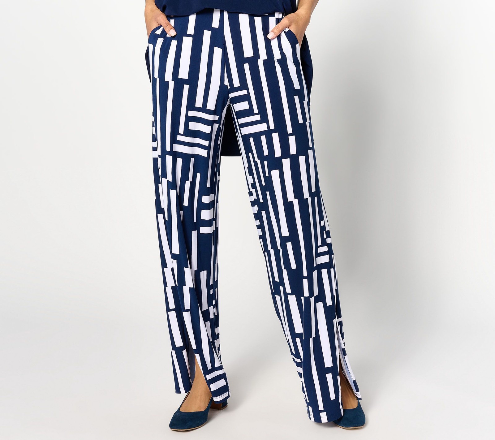 Dennis Basso Women's Plus Sz Pants 2X Italia Knit Printed Pant High Blue A644397