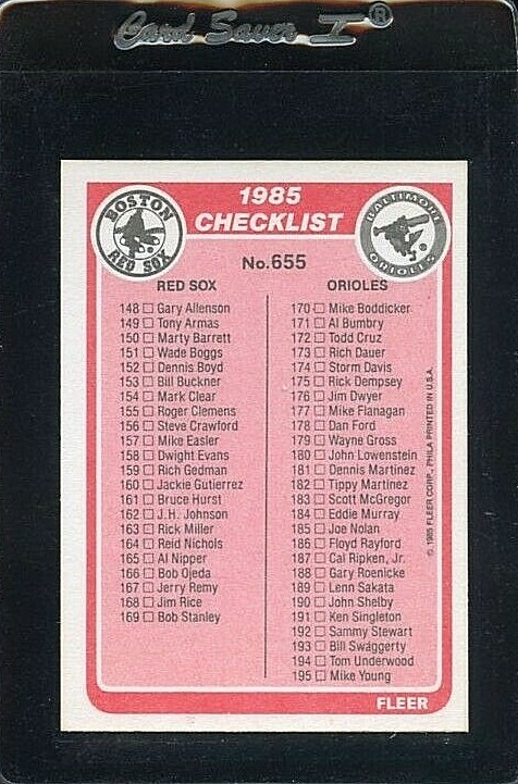 1985 FLEER CHECKLIST #655 ROGER CLEMENS BOSTON RED SOX 