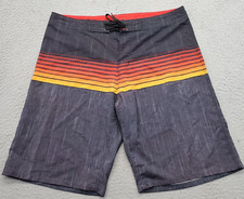 Burnside Board Shorts Men Size 34 Multi Striped Flat Front High Waist Drawstring