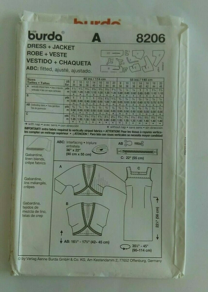 BURDA #8206 SIZES 8-20 MISSES' DRESS AND JACKET PATTERN UNCUT - Image 2 of 4