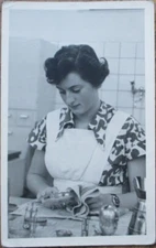 Woman Polishing Silver in Kitchen 1951 Realphoto Postcard Rppc