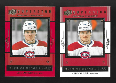 BOTH! 2023-24 UPPER DECK COLE CAUFIELD RED SP SUPER STAR HONOR ROLL & BASE HR-6