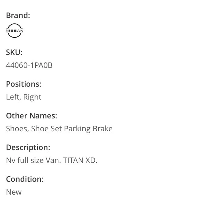 For 12-21 Nissan NV1500 NV2500 NV3500 Parking Brake Shoes Springs 44060-1PA0B - Image 2 of 4