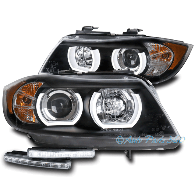 FOR 0608 BMW E90 3SERIES (HID) HALO BLACK PROJECTOR HEADLIGHT W/LED