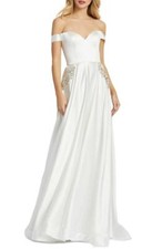 Ieena for Mac Duggal Off-the-Shoulder Embellished Satin A-Line -Size 0