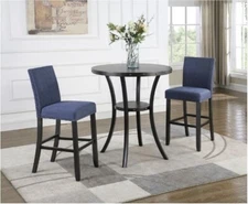 Blue 3-Piece 36 in Round Espresso Pub Table with 2 Bar Stools Dining Chairs Set