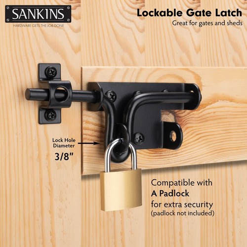 Heavy Duty Slide Bolt Gate Latch for Wooden Fence Barn Shed with Padlock Hole - Picture 4 of 7