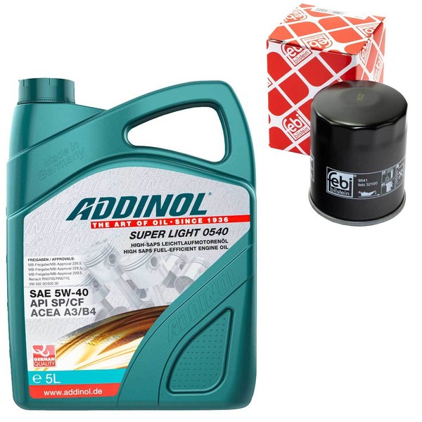 MotoröL Set 5W-40 Addinol 5 Liter + ÖLfilter 32100 FüR Citroen Mitsubishi Opel-image