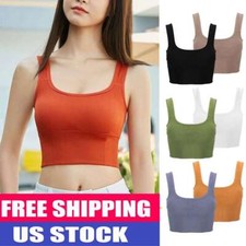 Women Comfy Cami Bra Crop Top Yoga Bralette Longline Padded Lounge Bra top Vest